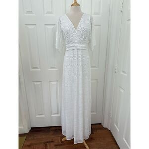 Lilly Pulitzer Womens White V-neck Flutter Sleeve Parigi Lace Maxi Dress Medium